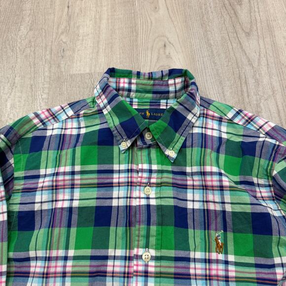 Polo Ralph Lauren Button Shirt Mens Medium Green Blue Plaid Check Flannel Preppy - Picture 3 of 9